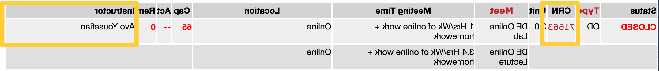 Once you find the course, copy down the CRN number and Instructor name